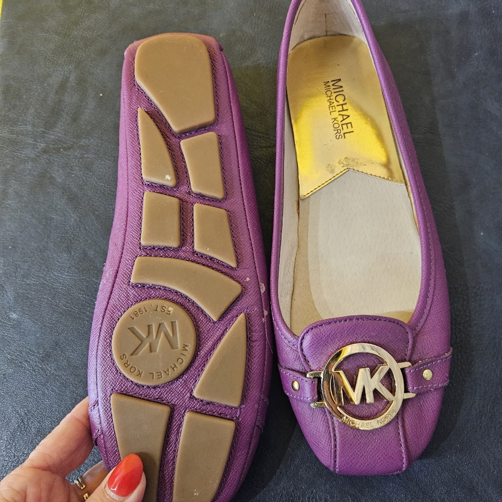 Michael Kors Purple Leather MK Logo Ballet Flats - Picture 3 of 9